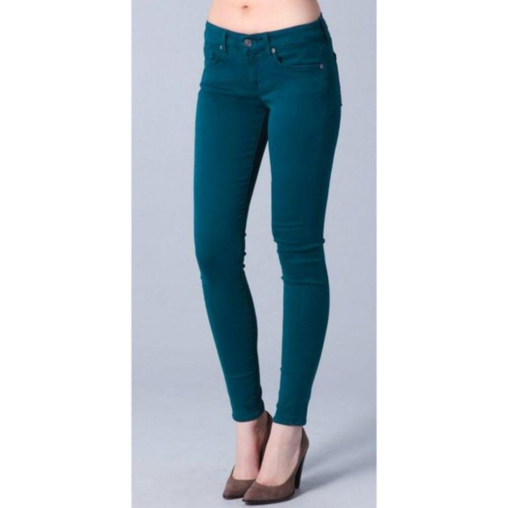 7 For All Mankind Gwenevere Skinny Jeans Women 27 Emerald Green 5 Pocket Denim